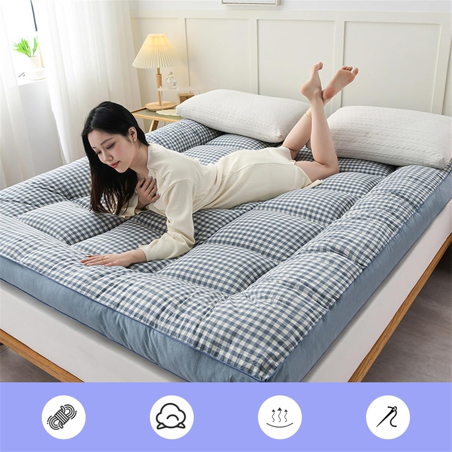 Japoński materac futon – podwójne / pełne/queen przenośne składane łóżko dla gości, oszczędność miejsca, zwijany śpiworek do spania w akademiku, sofy i kemping, wygodne i wszechstronne rozwiązanie.