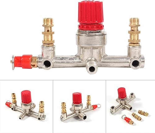 Miniatura 5 de Fydun Válvula reguladora Tubo de salida doble Aleación Compresor de aire Interruptor Regulador de presión Válvula Ajuste Parte 1 pc
