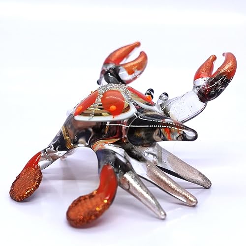 Miniatura 5 de Figuras pequeñas en miniatura de cangrejo soplado a mano, arte de vidrio soplado a mano, animales de playa, regalo coleccionable para decorar el