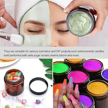 4oz Glass Amber Cosmetic Jars with Black Lids, 12 Pack Empty Small Glass Jars with Inner Liners, Round Sample Container for Cream, Lotion, Ointments