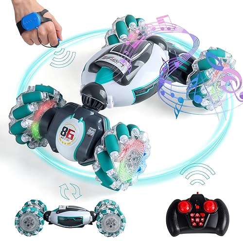 Auto de acrobacias RC con detección de gestos 4WD, auto de control remoto para juguetes para niños y niñas de 6, 7, 8, 9, 10, 11, 12-13 años, el