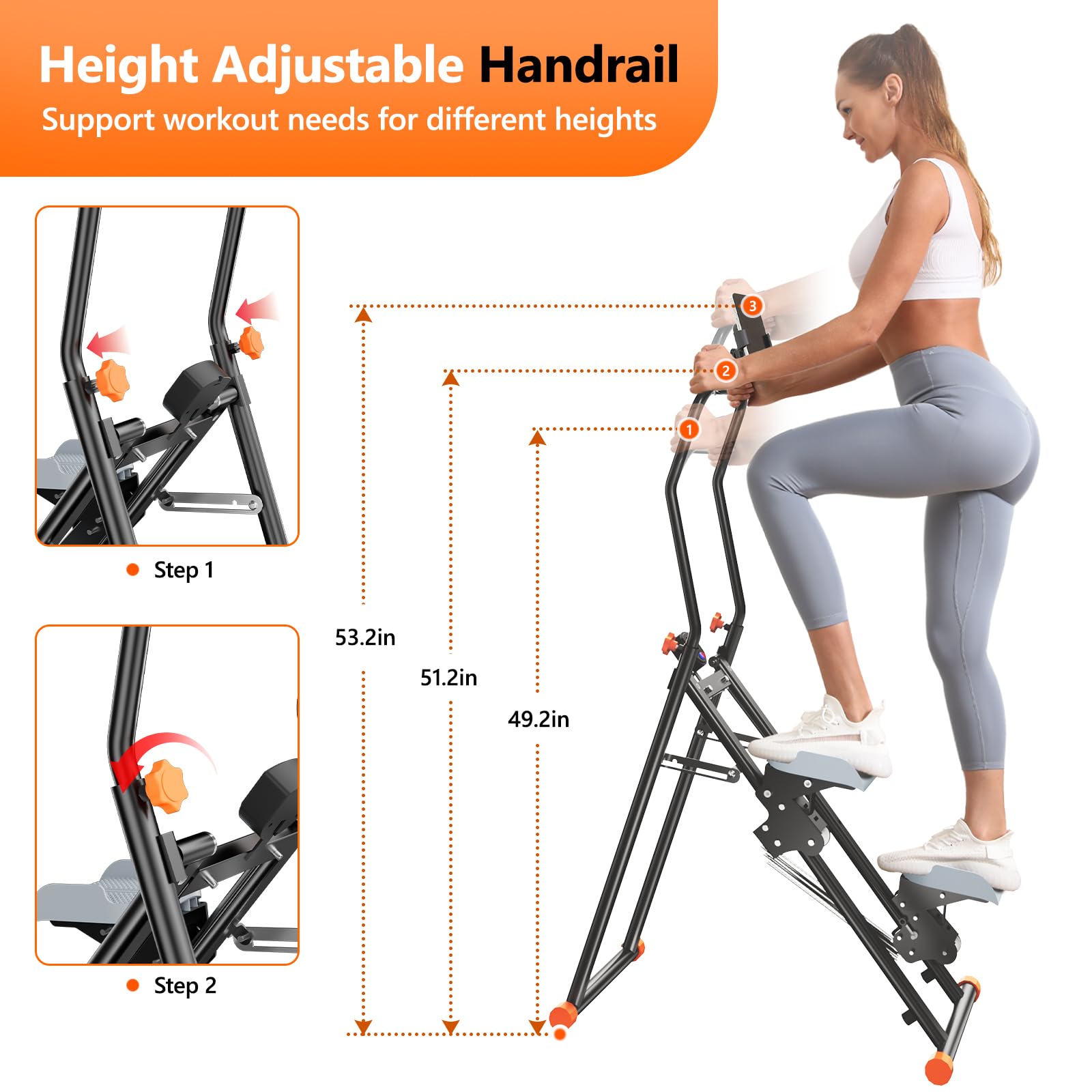 RYGEO Stepper für Zuhause 3-stufiger Widerstand, Faltbarer Cardio Climber für Ausdauertraining und Ganzkörpertraining, mit verstellbaren Lenkern für Home-Büro-Fitness