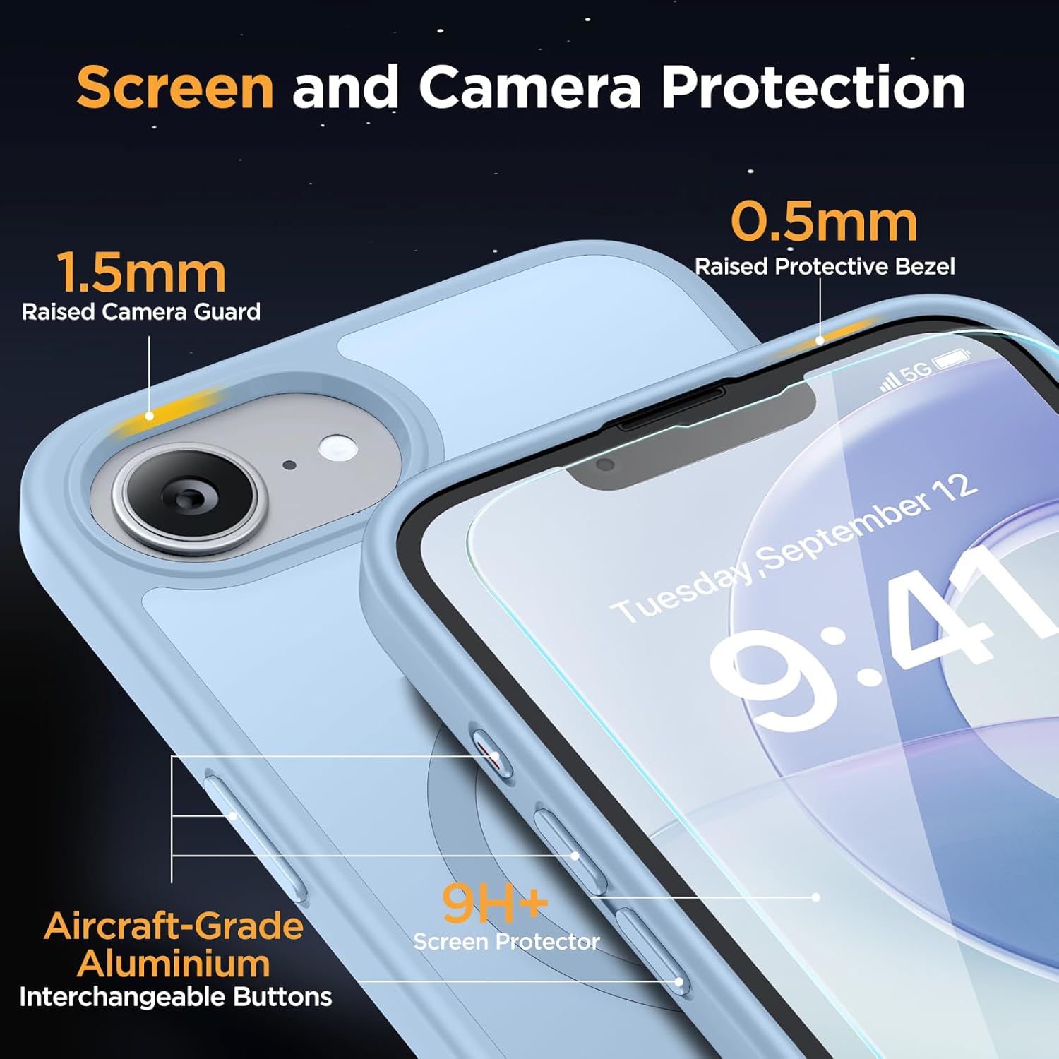 Miracase for iPhone 16e case & iPhone 17e Case for MagSafe [with 2×9H+ Screen Protectors] TOP Military-Grade Protection Shockproof with Velvet Touch for iPhone 16e/17e Phone Case 6.1", Light Blue