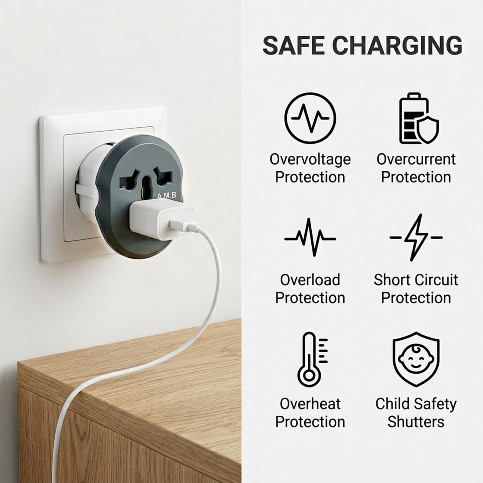 4 Pack Adaptador Enchufe Universal de Viaje, EU Adapter,Adapter Steckdose, Stecker Adapter, Adapter China Deutschland Stecker para Alemania, España, Austria, Países Bajos, Francia, Italia - 4