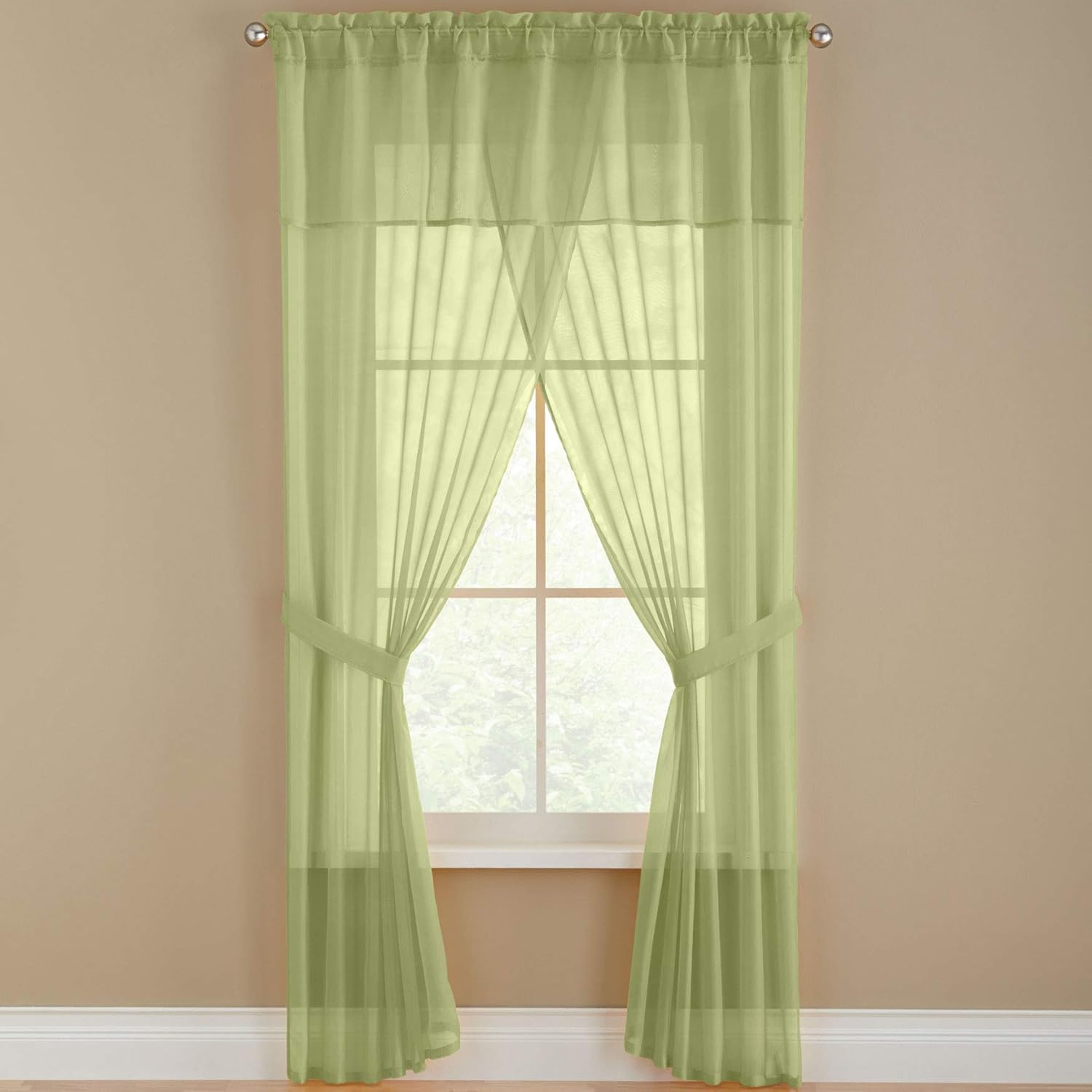 BrylaneHome Sheer Voile 5Pc. OneRod Curtain Set 60I W