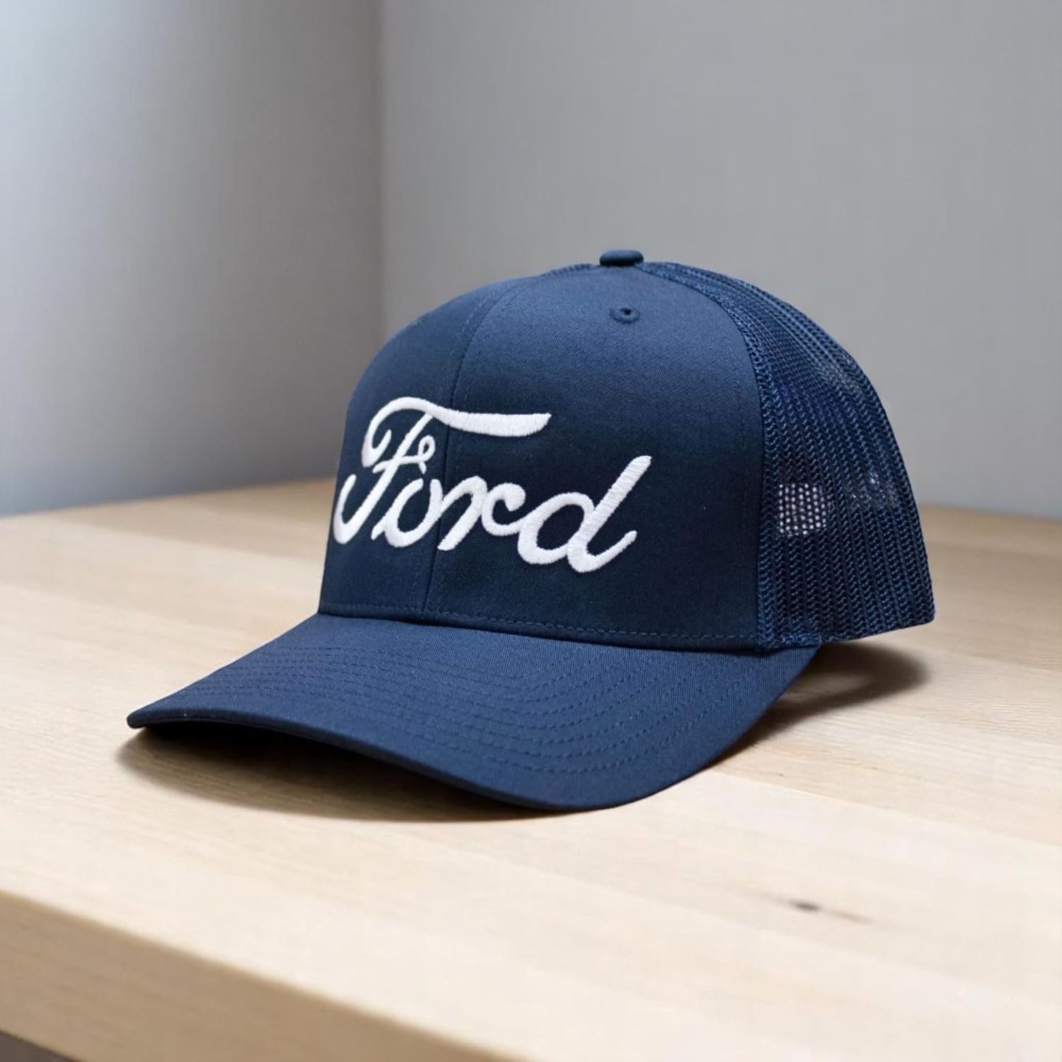 Ford Large Script Chino Twill Navy Blue Mesh Snapback Trucker Hat | Baseball Cap for Men | Officially Licensed Ford Motor Company Merchandise - Image 5
