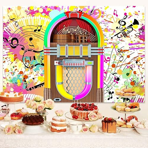 Miniatura 4 de Telón de fondo colorido para notas musicales, grafiti, instrumento musical, fiesta, fotografía, fondo retro de los años 80 y 90, telón de fondo de 7