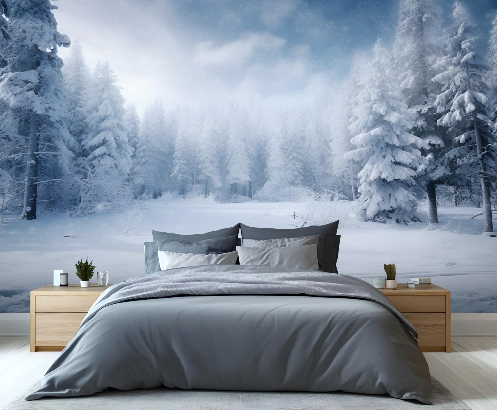 YXQAIED Winter Snow Wallpaper, White Forest Wallpapers for Living Room Natural Landscape Poster Wall Painting for Office Bedroom Children's Room Corridor, 366x254cm