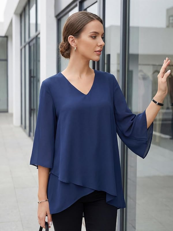 Seta T Women's High Low Tops 3/4 Bell Sleeve Dressy Casual Chiffon Blouse by Seta T - Used condition - Image 7
