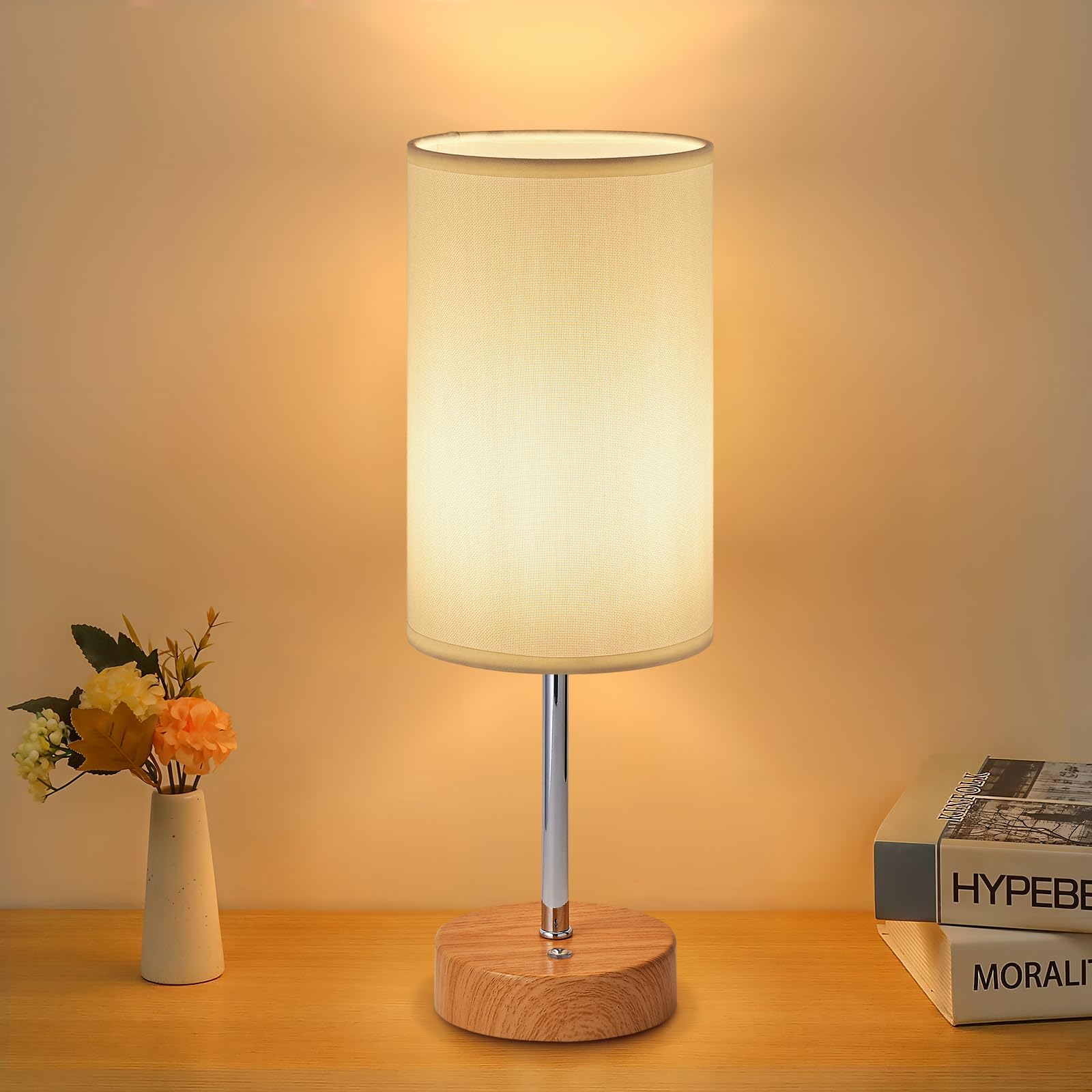 Cordless Rechargeable Table Lamp, 5000mAh Battery Bedside Lamp with Touch Dimming & Brightness Memory, Portable LED Lamp, Warm 2700K Small Dimmable Lamps for Bedroom, Living Room, Indoor – Wood — image 1