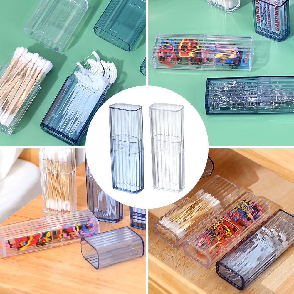 Faderr 2 recipientes para bastoncillos de algodón para viajes, mini caja de almacenamiento portátil, organizador de bastoncillos de algodón transparente con tapa a prueba de polvo para hisopos