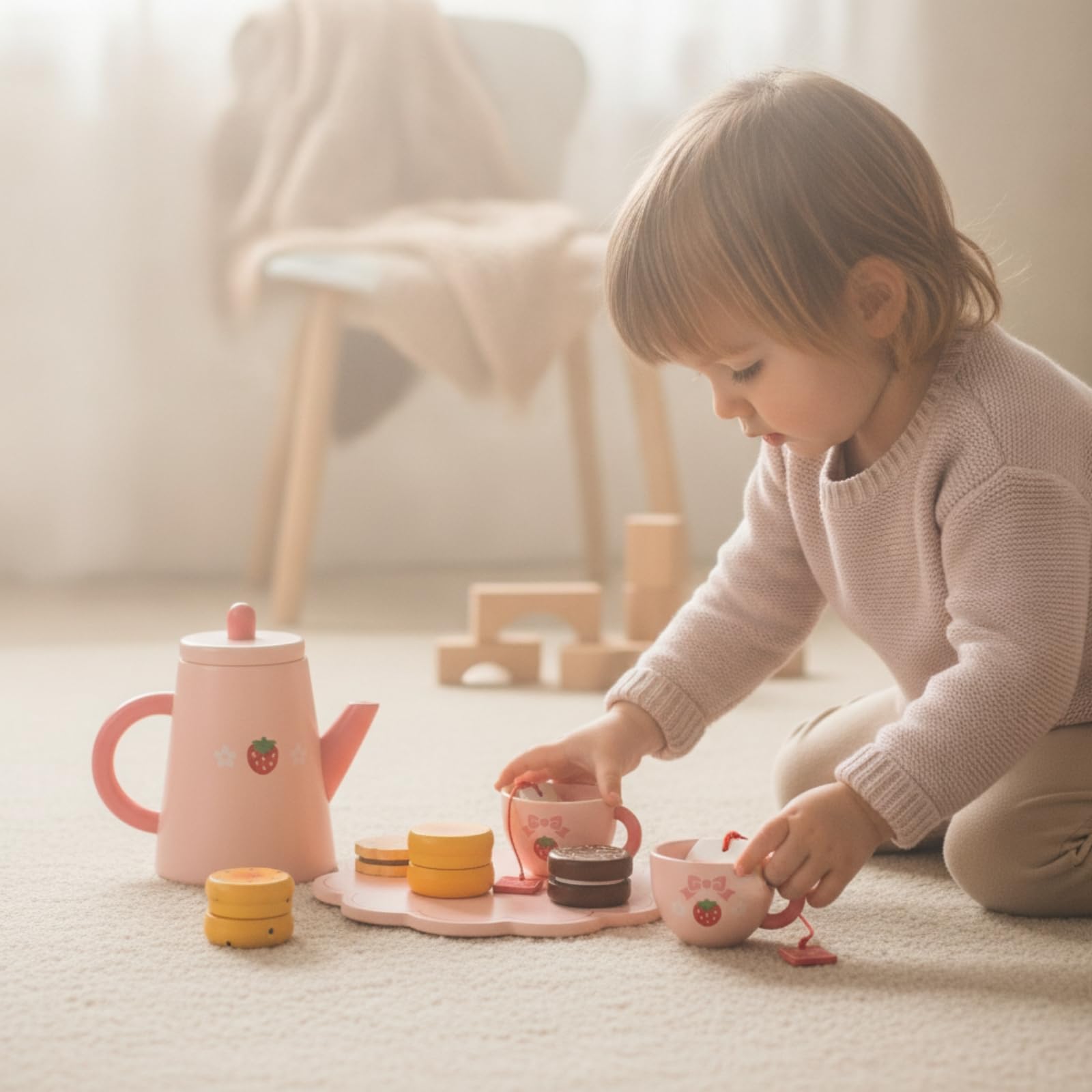 Servizio da tè Giocattolo Sicuro | Realistico, Set da tè con Vassoio, Didattico, per Asilo, Bambini