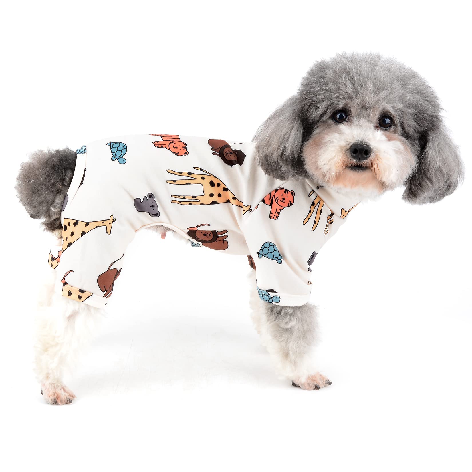 Ranphy Pet Pajamas for Small Dogs Boys Girls Cute Cartoon Pattern Jumpsuit Puppy Pjs Doggies Cat Rompers Round Collar Soft Pullover Pyjamas 4 Legs Shirts Doggy Clothes,Tiger,M