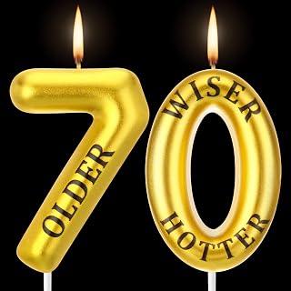 Older Wiser Hotter Funny 30th 40th 50th 60th 70th Birthday Candles Cake Numeral Candles Birthday Candles Golden and Black Cake Candles Topper Birthday Decoration Birthday Celebration Supplies(70th)