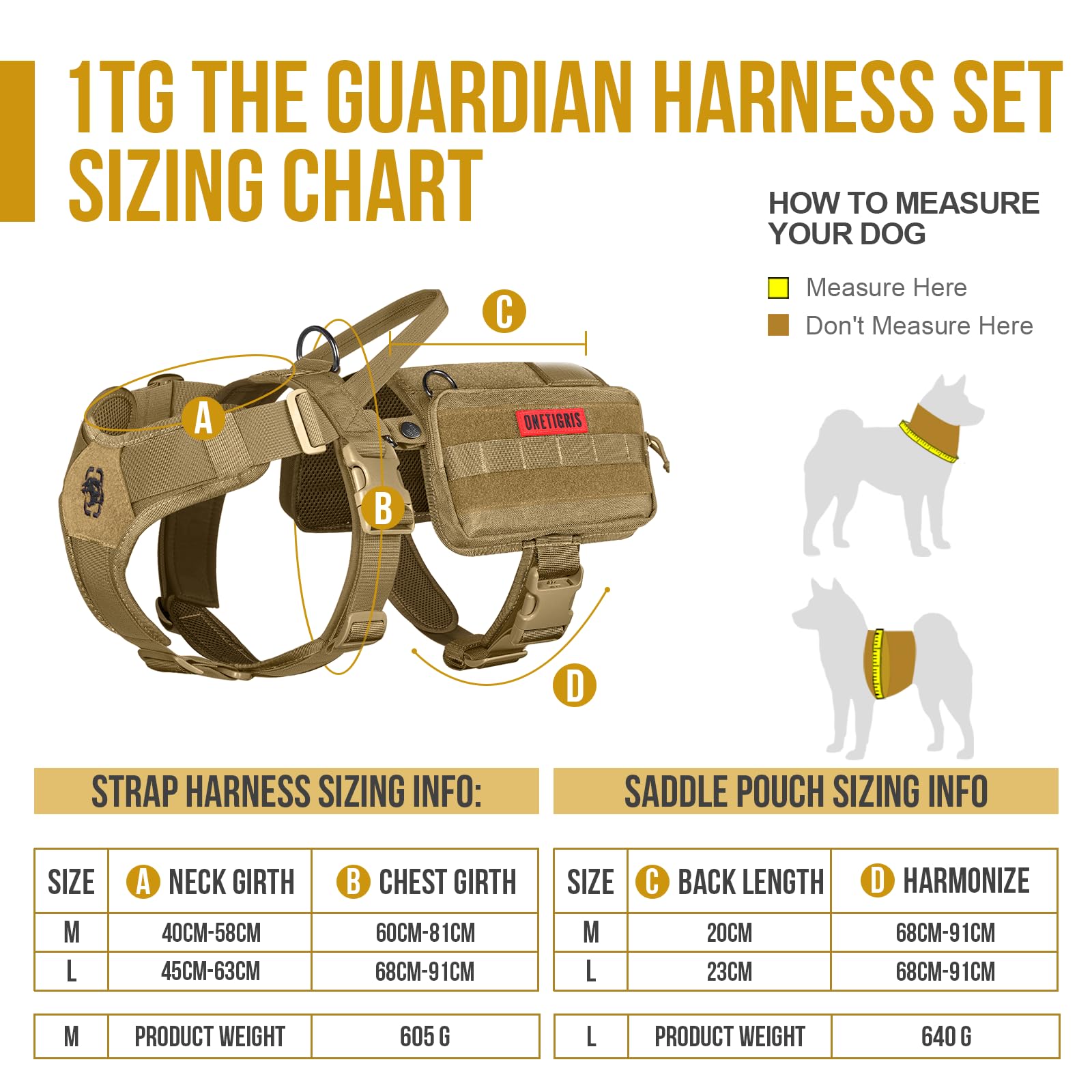 OneTigris Service Dog Vest Harness, Service Dog Cape Guardian Dog Molle Backpack with Pouches for Medium and Large Dogs (Brwon, M) - Image 2