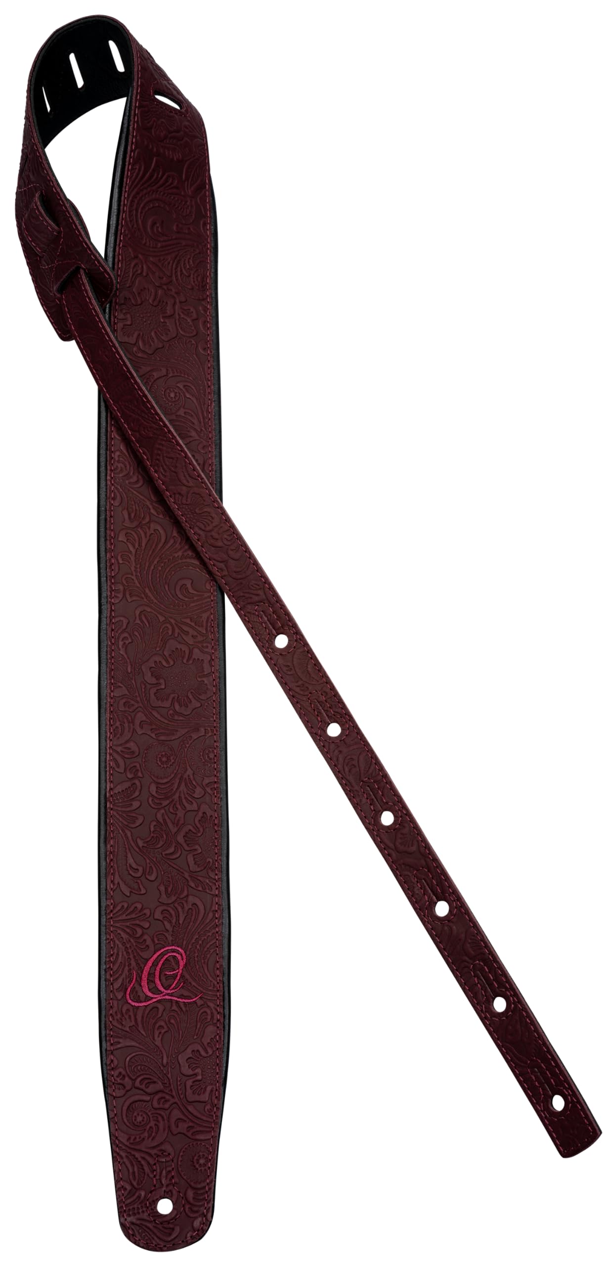 Ortega Guitars Gitarrengurt Länge Verstellbar - Akustik Gitarre / Bass, E-Gitarre, E-Bass - Byzantine Series - Echtleder, Byzantine Bordeaux (OSBY-5)