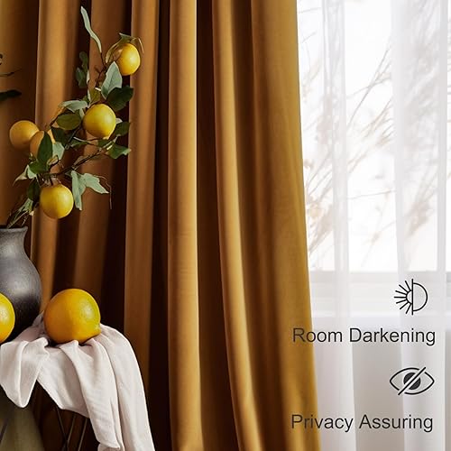 Miniatura 2 de Lazzzy Cortinas opacas de terciopelo dorado de 108 pulgadas, cortinas extralargas para dormitorio, sala de estar, tratamiento de ventana, cortinas