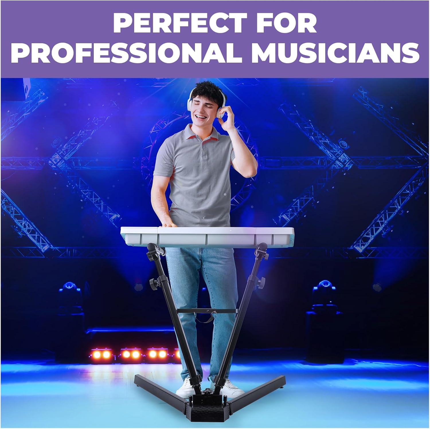 Liquid Stands V-Style Piano Keyboard Stand with Bag – Fits 54-88 Key Adjustable Heavy-Duty Piano Stand for Digital & Electric Keyboards – Foldable, Portable & Sturdy Synth for Stage, Studio & Home