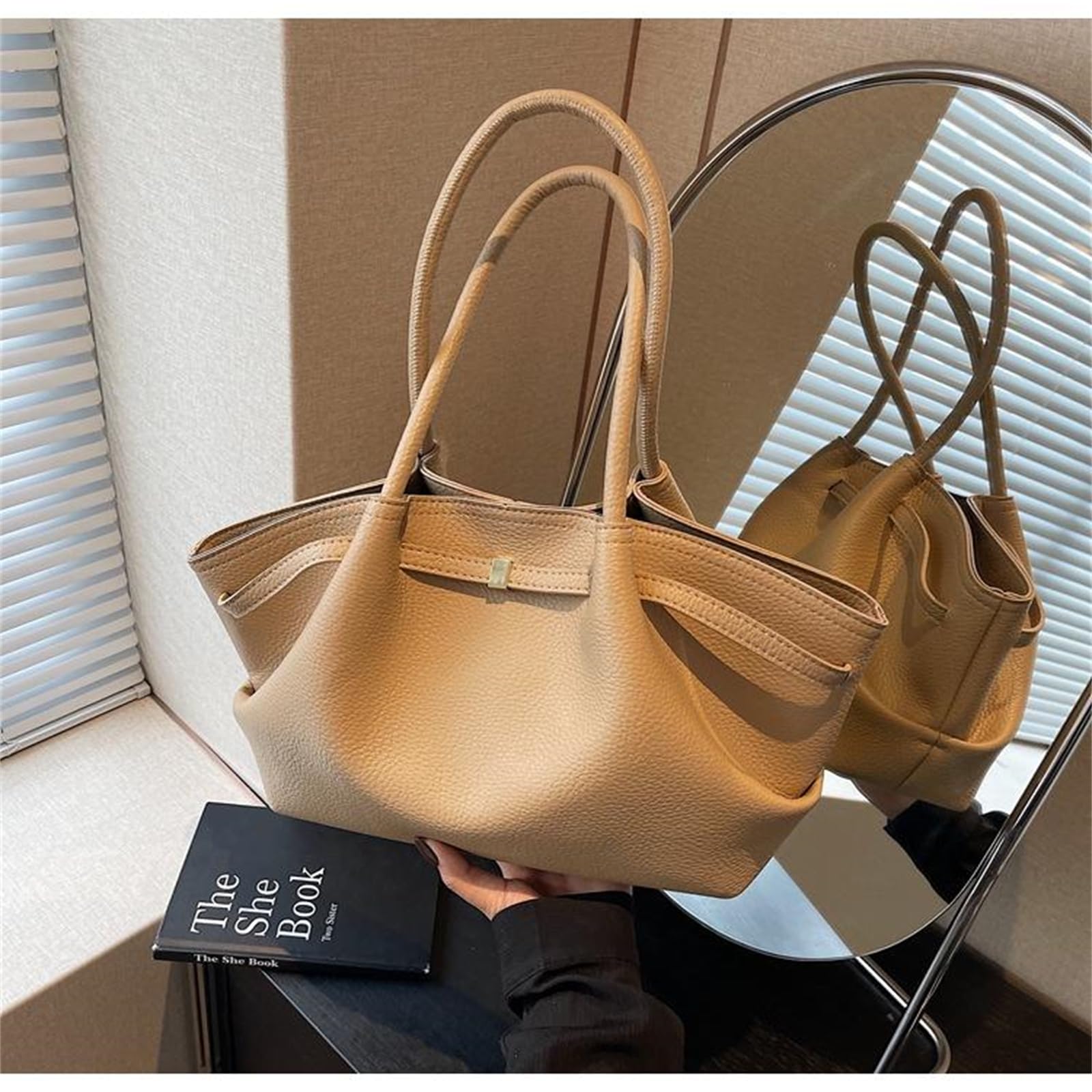 Borsa A Tracolla da Donna di Grande capacità in Stile retrò Primaverile-Marrone