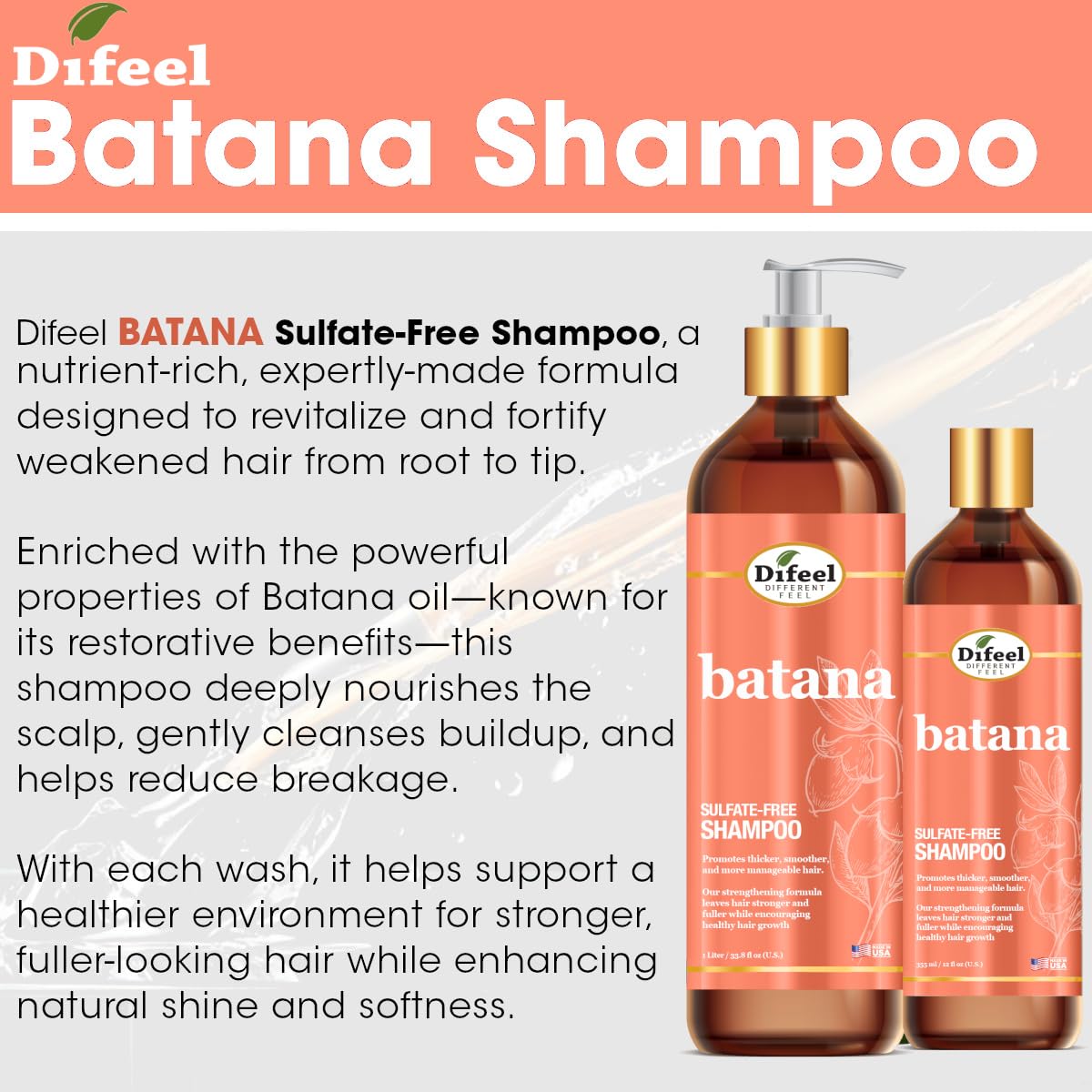 Difeel Batana Shampoo 12 Ounces - Strengthening Sulfate Free Shampoo for Thicker, Smoother and more Manageable Hair - Image 4