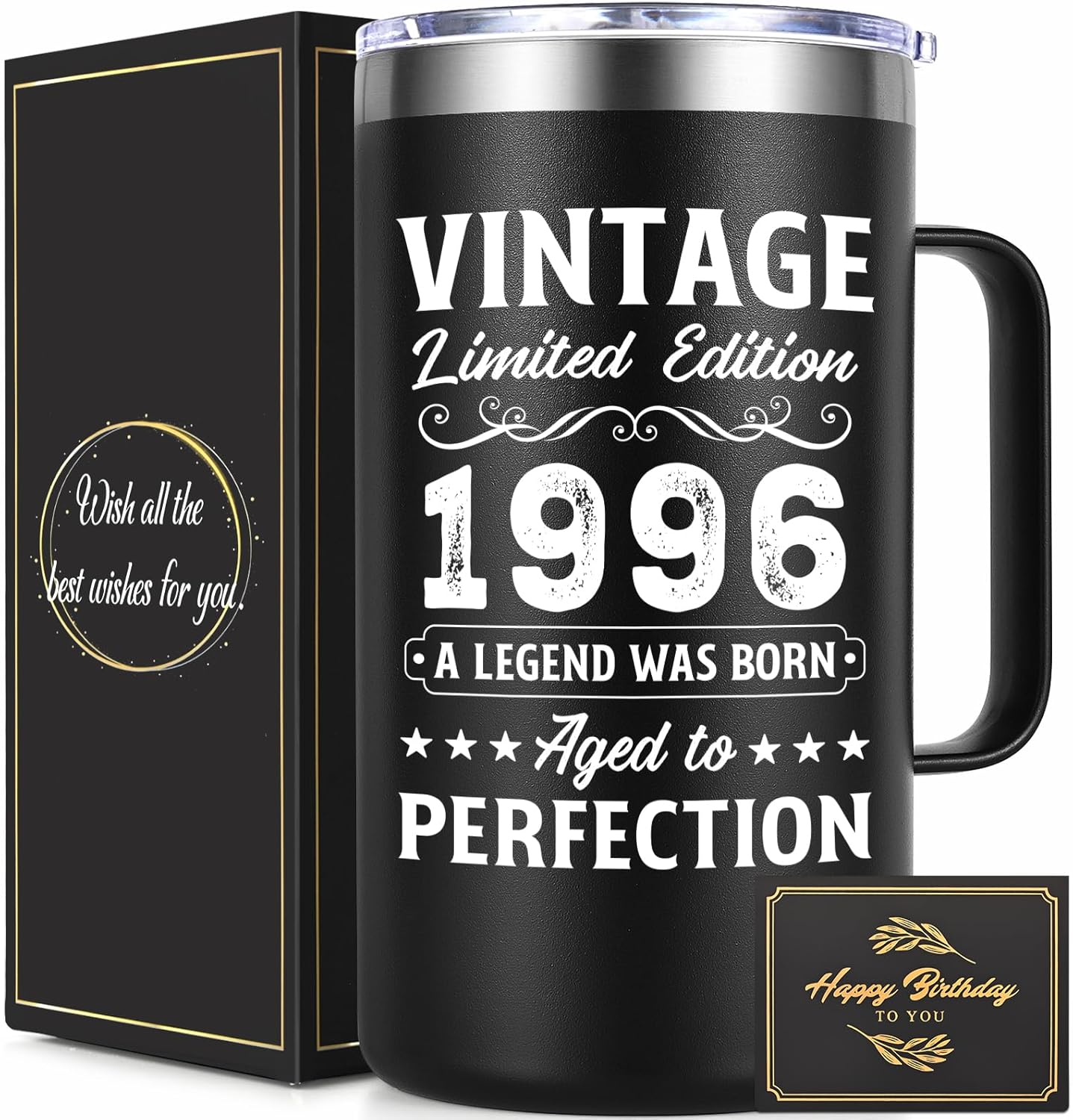Lifecapido 30th Birthday Gifts, Vintage 1996 Aged To Perfection 20oz Insulated Coffee Mug, 30th Birthday Gifts for Men Brother Husband Boyfriend Dad Uncle Son, Black