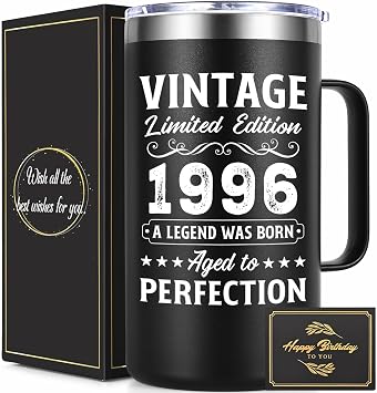 Lifecapido 30th Birthday Gifts, Vintage 1996 Aged To Perfection 20oz Insulated Coffee Mug, 30th Birthday Gifts for Men Brother Husband Boyfriend Dad Uncle Son, Black