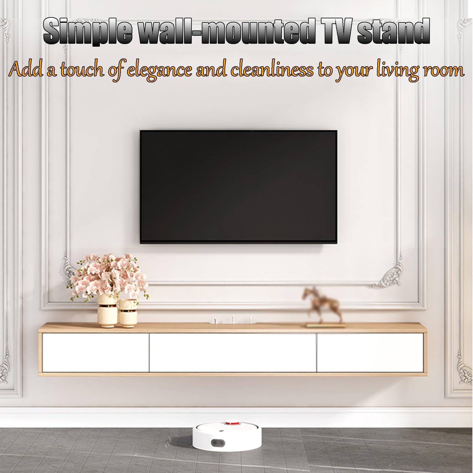 Versátil soporte de pared gris para TV, estante flotante con amplio almacenamiento, alta capacidad de carga, se adapta a la mayoría de televisores (100 x 22 x 21 cm), ideal para decoración de sala de
