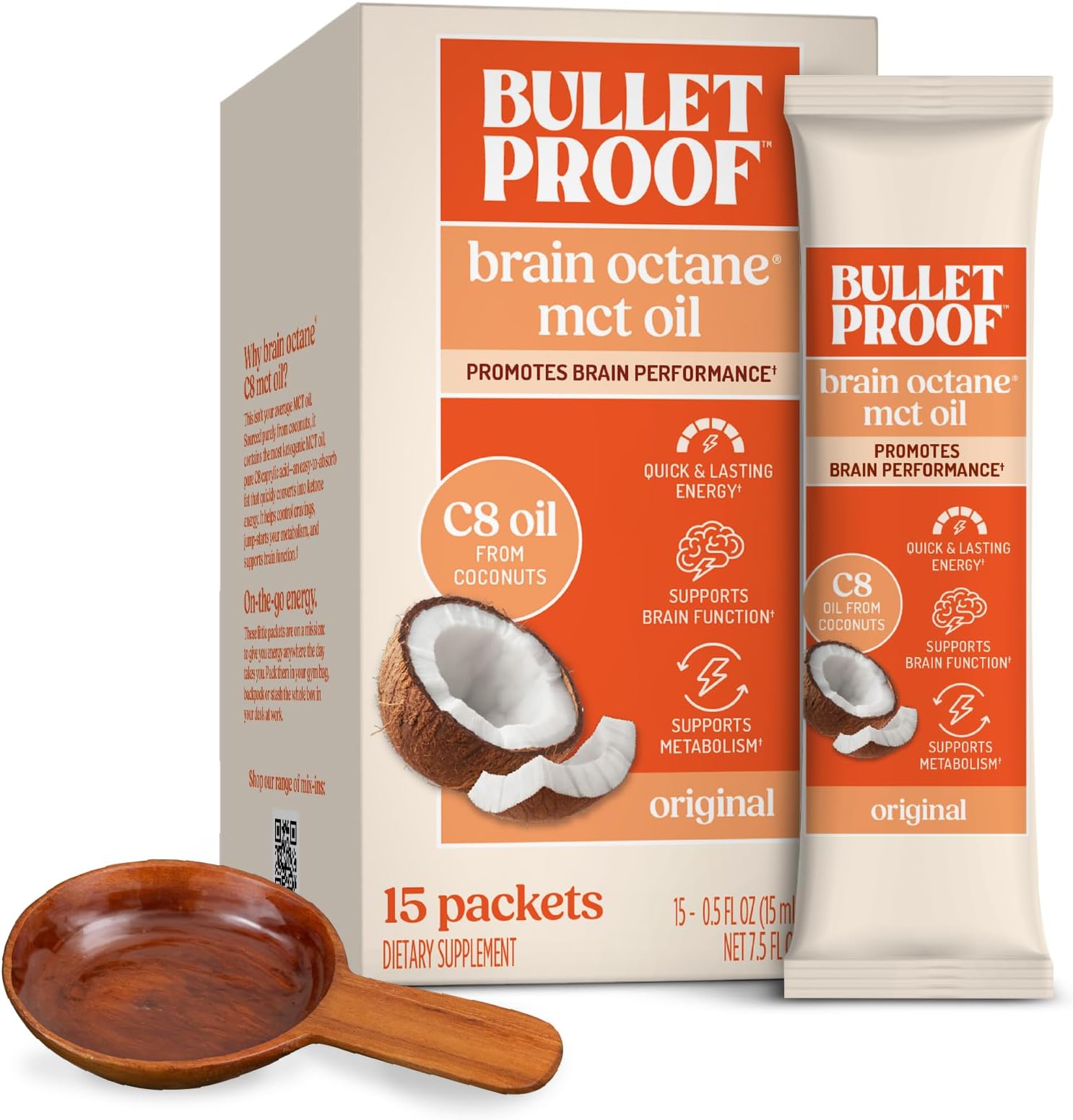 Brain Octane Oil Go Packs, Keto Diet Friendly Source of C8 Energy (15 Count)