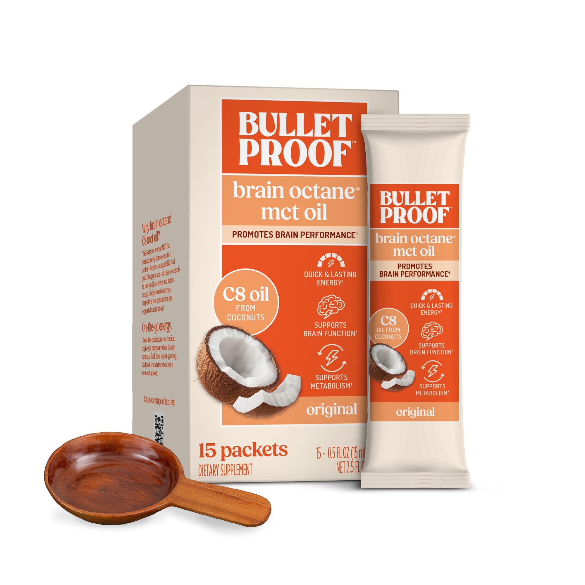 Bulletproof Brain Octane C8 MCT Oil Packets (15-Pack) 100% C8 from Coconut
