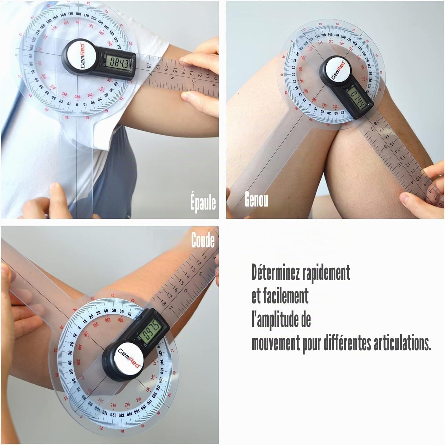 GemRed Goniomètre numérique 360 degrés 30,5 cm en plastique pour la mesure de la plage de mouvement