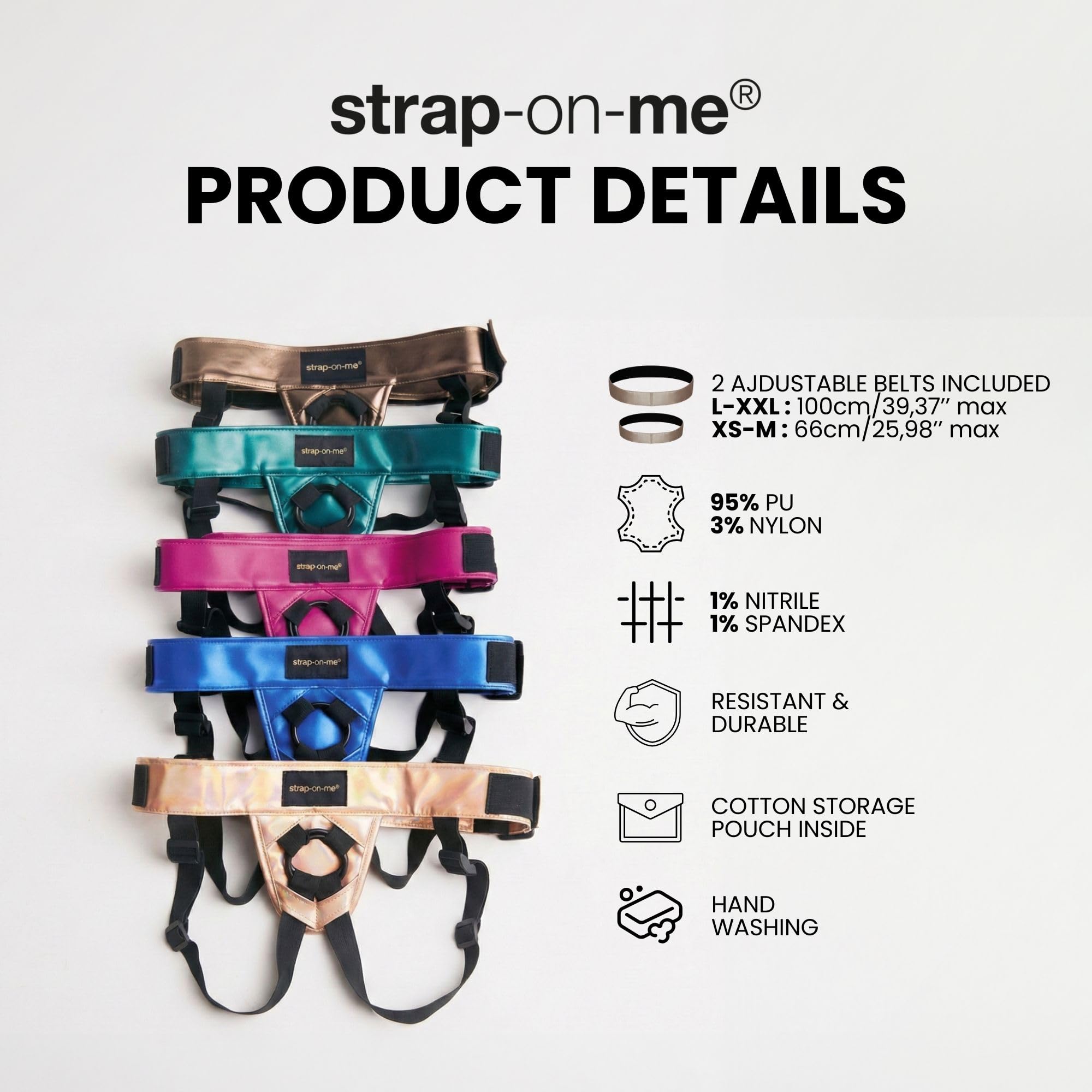 Strap-on-me Kunstleder-Harness Curious | Verstellbar für Pegging, erotischer Gürtel mit integrierten Handschellen, Größe XS-XXL, 5 Farben