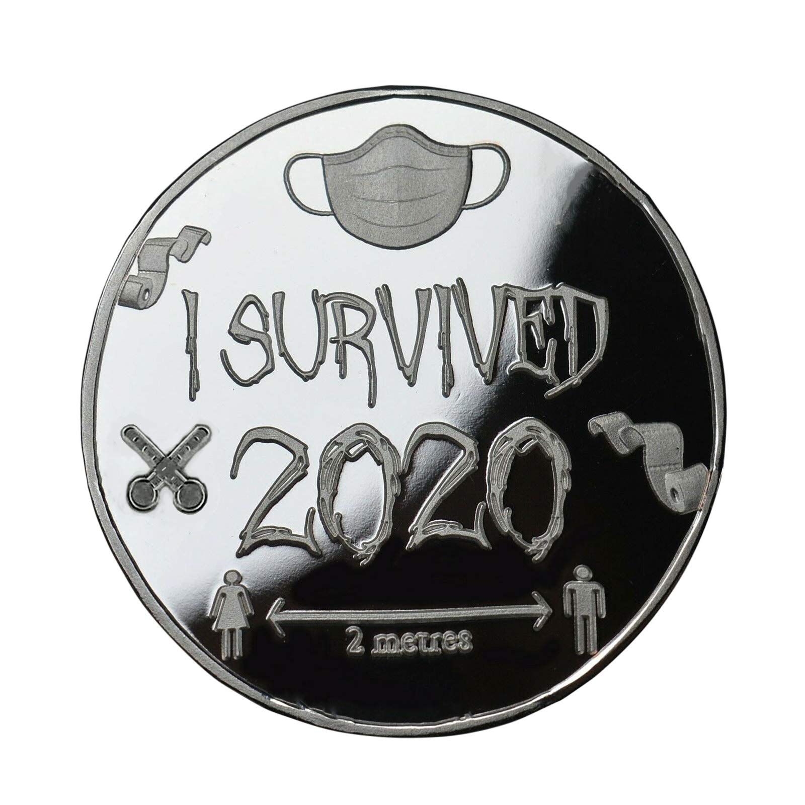 'I Survived 2020' - Silver Plated Commemorative Coin - 50P Shaped - Capsuled Memories Of The Past Gift Special Souvenir Give A Smile To Your Family And Friends