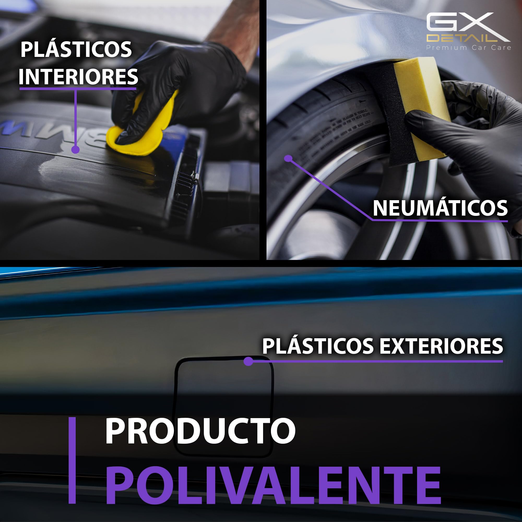 GxDetail Gel Abrillantador de Neumáticos y Plásticos Exteriores para Coche 5 litros – Brillo Duradero y Protección UV – Acabado Brillo sin Residuos Grasos – Fórmula de Larga Duración.
