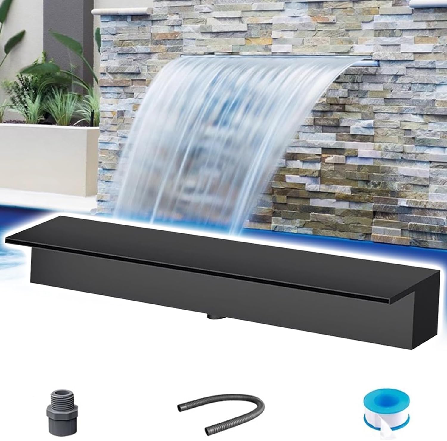 Premium 68" Rust-Resistant Spillway for Outdoor Waterfalls | Ideal for Ponds, Hotels & Shopping Malls | Durable Black Water Feature Accessory
