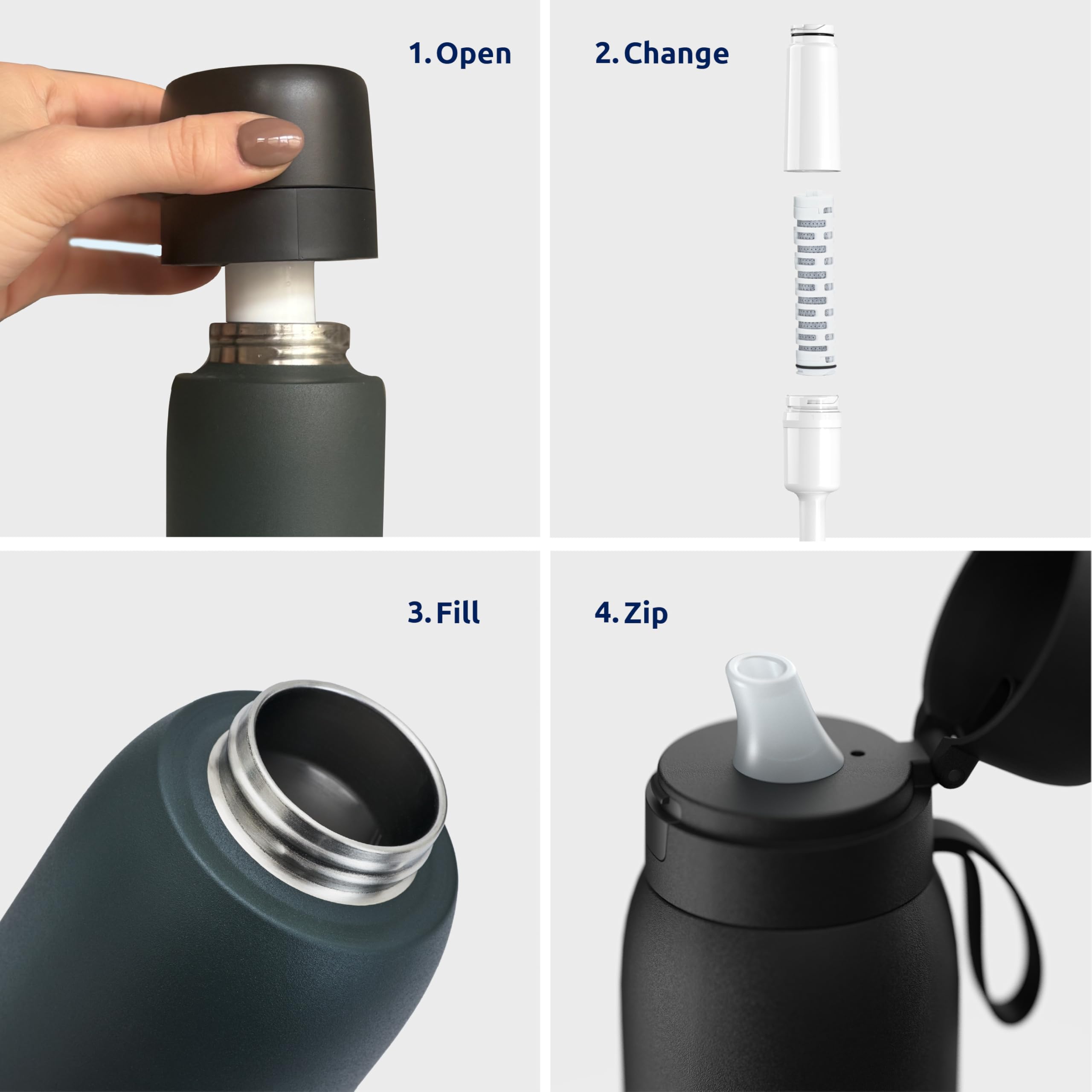 Tappwater BottlePro Recharge - Cartouche filtre pour bouteille réutilisable avec filtre pour votre vie de tous les jours. Filtre +80 contaminants. Durée de vie de 2 mois/150 l.