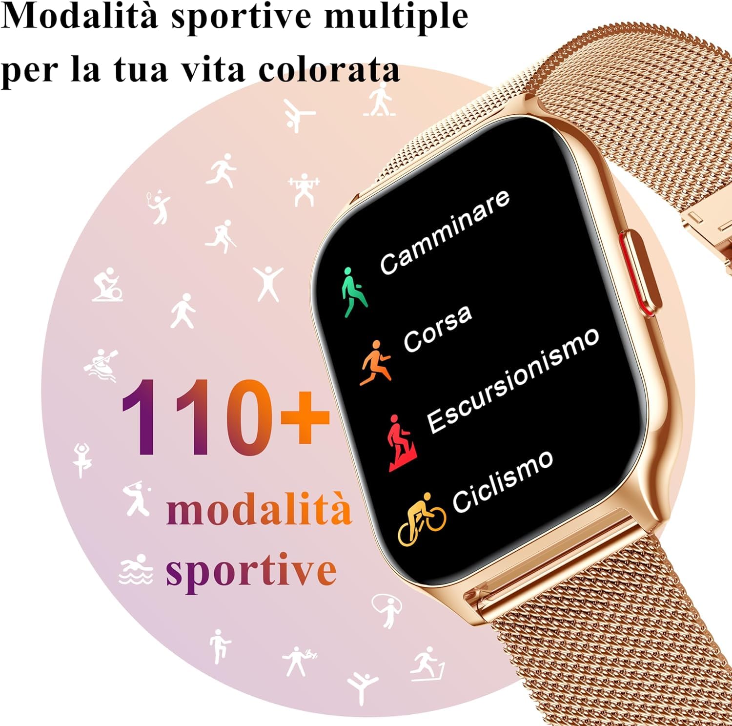 Popglory Smartwatch, Uomo Donna Effettua/Risposta Chiamate Orologio, 100+ Modalità Sportive Fitness, SpO2/Pressione Sanguigna/Sonno Monitor, 24H Cardiofrequenzimetro, Compatibile con iOS/Android