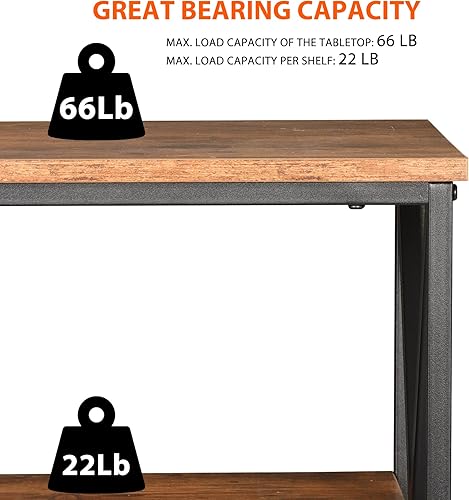 Miniatura 5 de Nouva Mesa auxiliar industrial de 3 niveles con estantes, mesa cuadrada resistente, mesa auxiliar para sofá, mesa auxiliar con diseño de X marco de