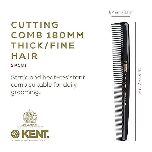 Miniatura 2 de Kent SPC81 Peine de corte de vestir estilo salón con dientes anchos y finos, peine profesional de corte de pelo de peluquero para peinar y burlas