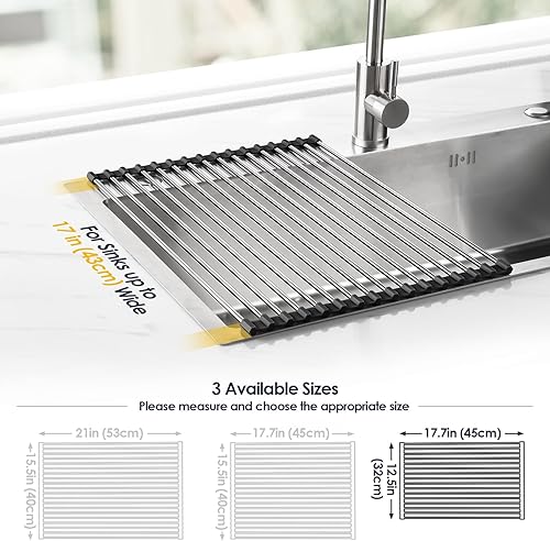 Miniatura 4 de Tomorotec Escurridor de platos enrollable de 17.7 x 12.5 pulgadas para colocar sobre el fregadero, para fregadero de cocina, accesorios multiusos,