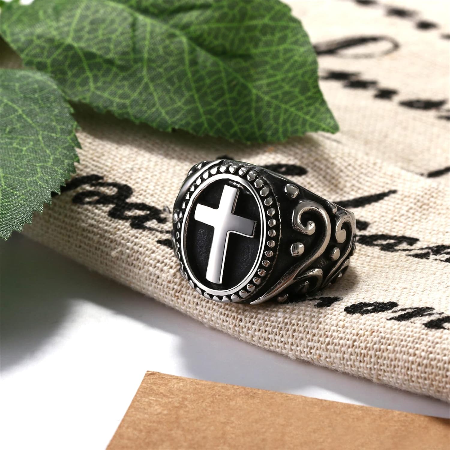 NMQLX Men's Ring, Vintage Cross Ring, Stainless Steel Punk Ring - Image 5