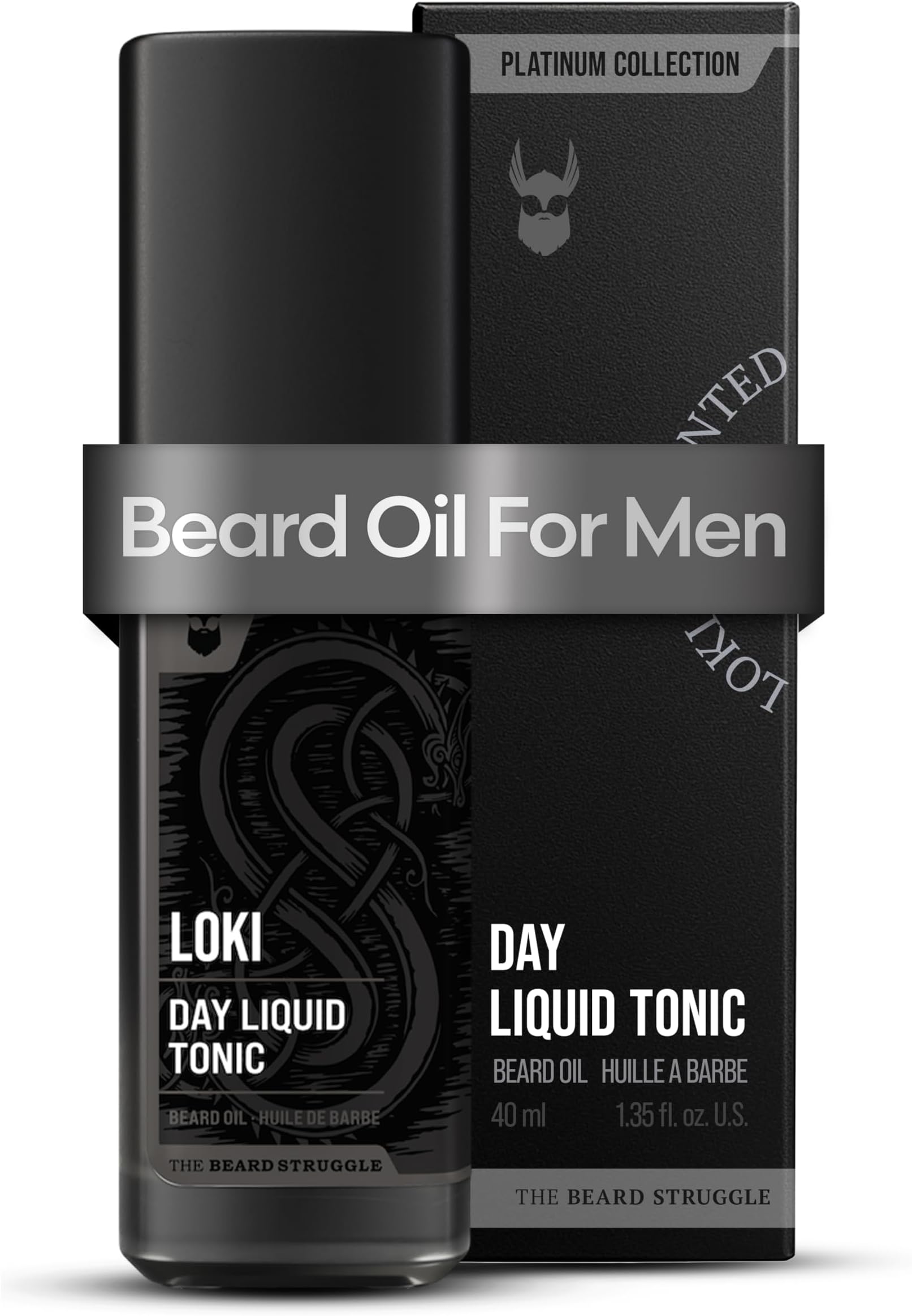 Beard Oil for Men by Beard Struggle - Day Liquid Tonic Beard Growth Oil - Moisture & Soften Your Beard - Platinum Collection, Loki Unscented (1.35 Fl oz)