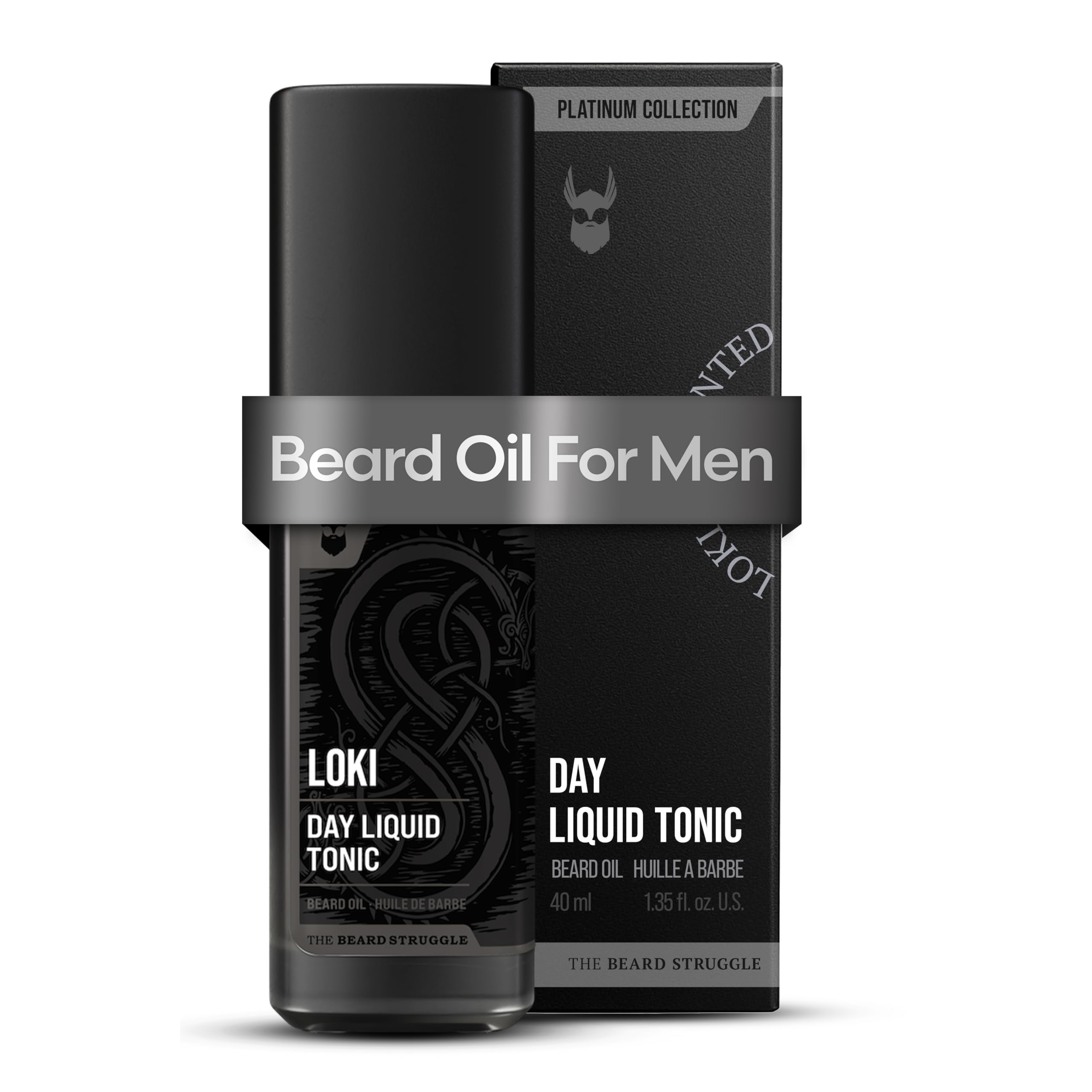 Beard Oil for Men by Beard Struggle - Day Liquid Tonic Beard Growth Oil - Moisture & Soften Your Beard - Platinum Collection, Loki Unscented (1.35 Fl oz)
