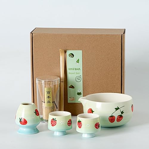 Miniatura 11 de Juego de té Matcha único para gatos, cuenco de matcha con boquilla, 2 tazas, batidor de bambú, soporte y cuchara, juego de 6 piezas de matcha