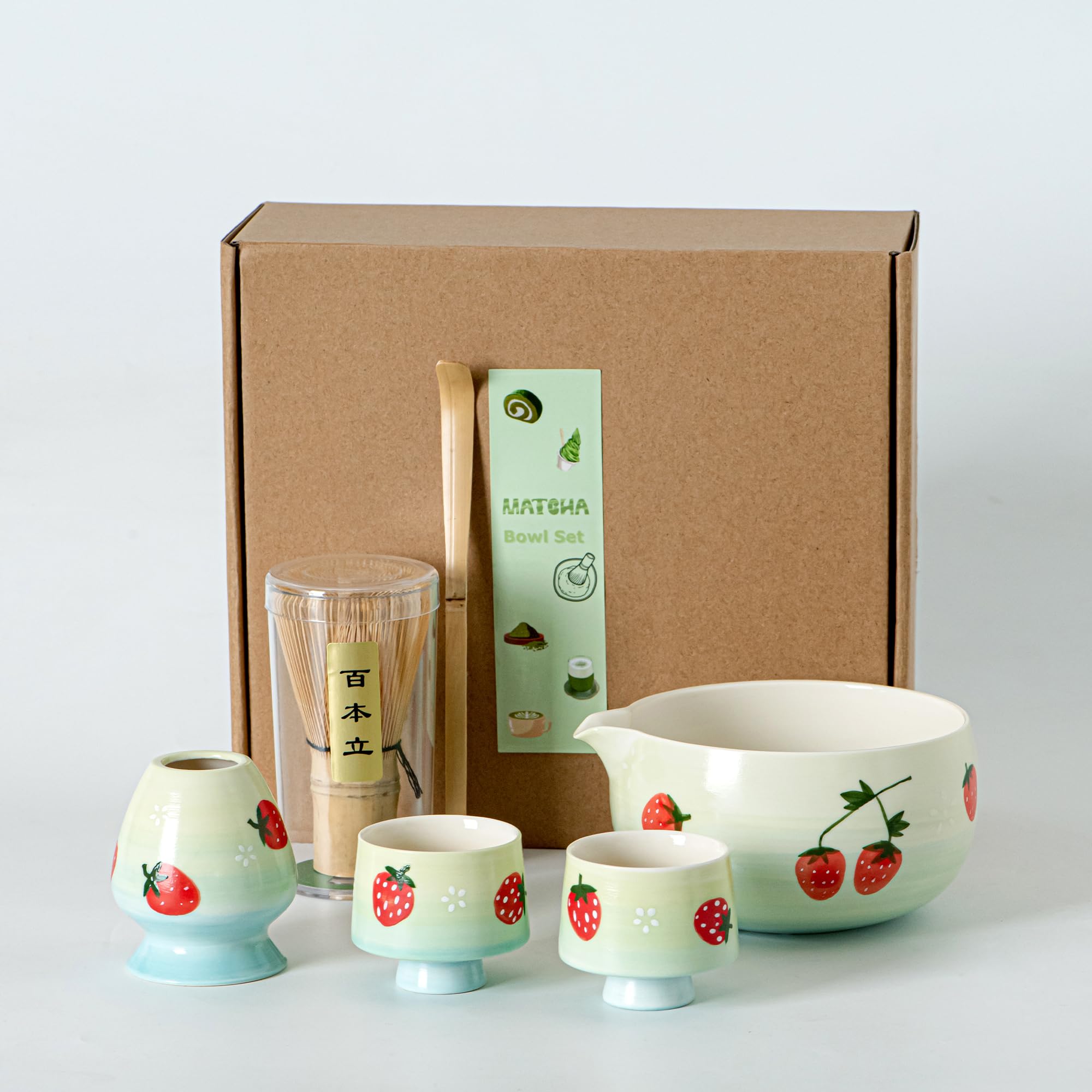 Matcha 6-piece Set, Mint Green And Blue Gradient With Strawberry