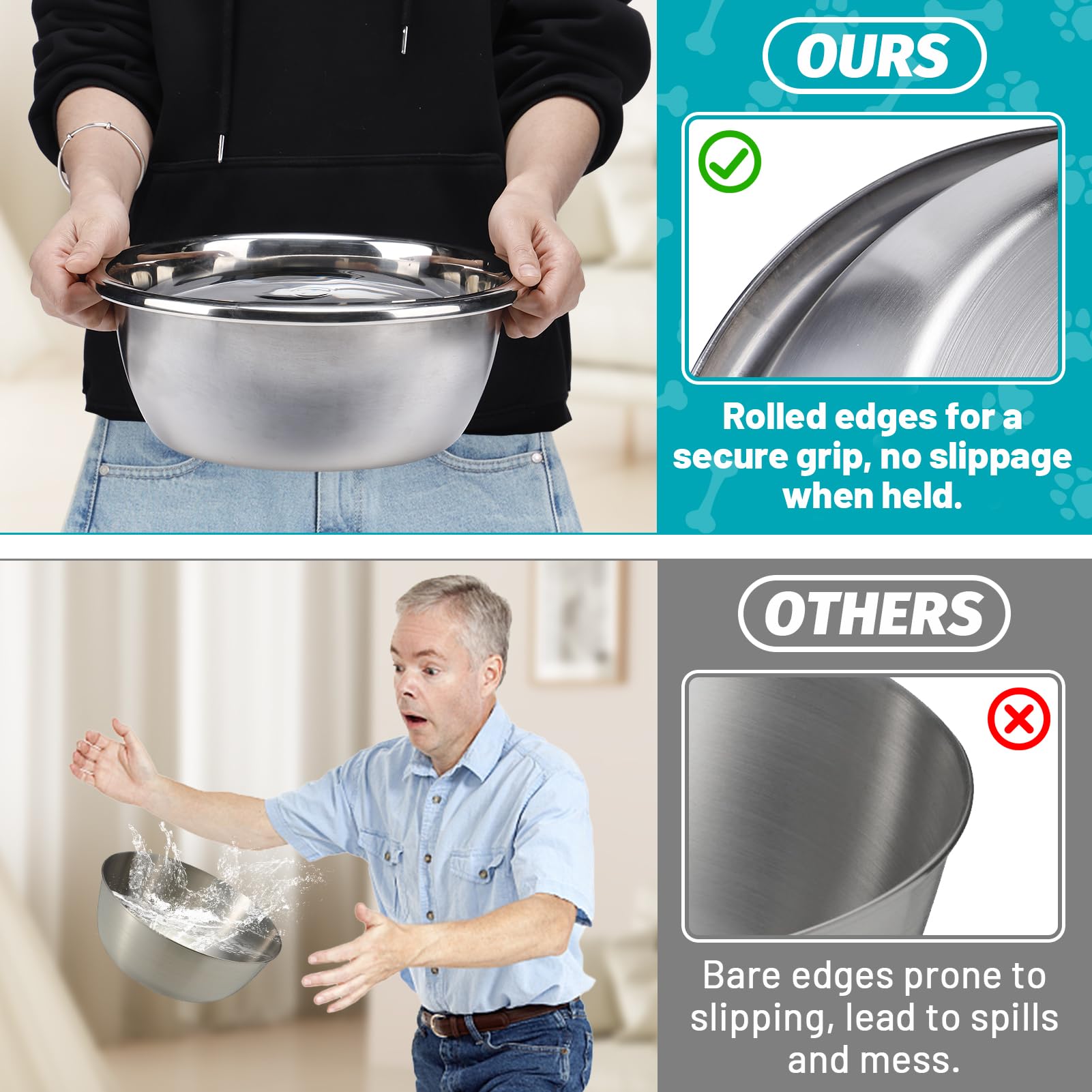 2Pcs 1.3 Gallons Large Dog Bowls - Food Grade Stainless Steel Metal Water Bowl, Ample Capacity & Easy to Clean Food Bowls for Large X-Large Dogs Indoor Outdoor