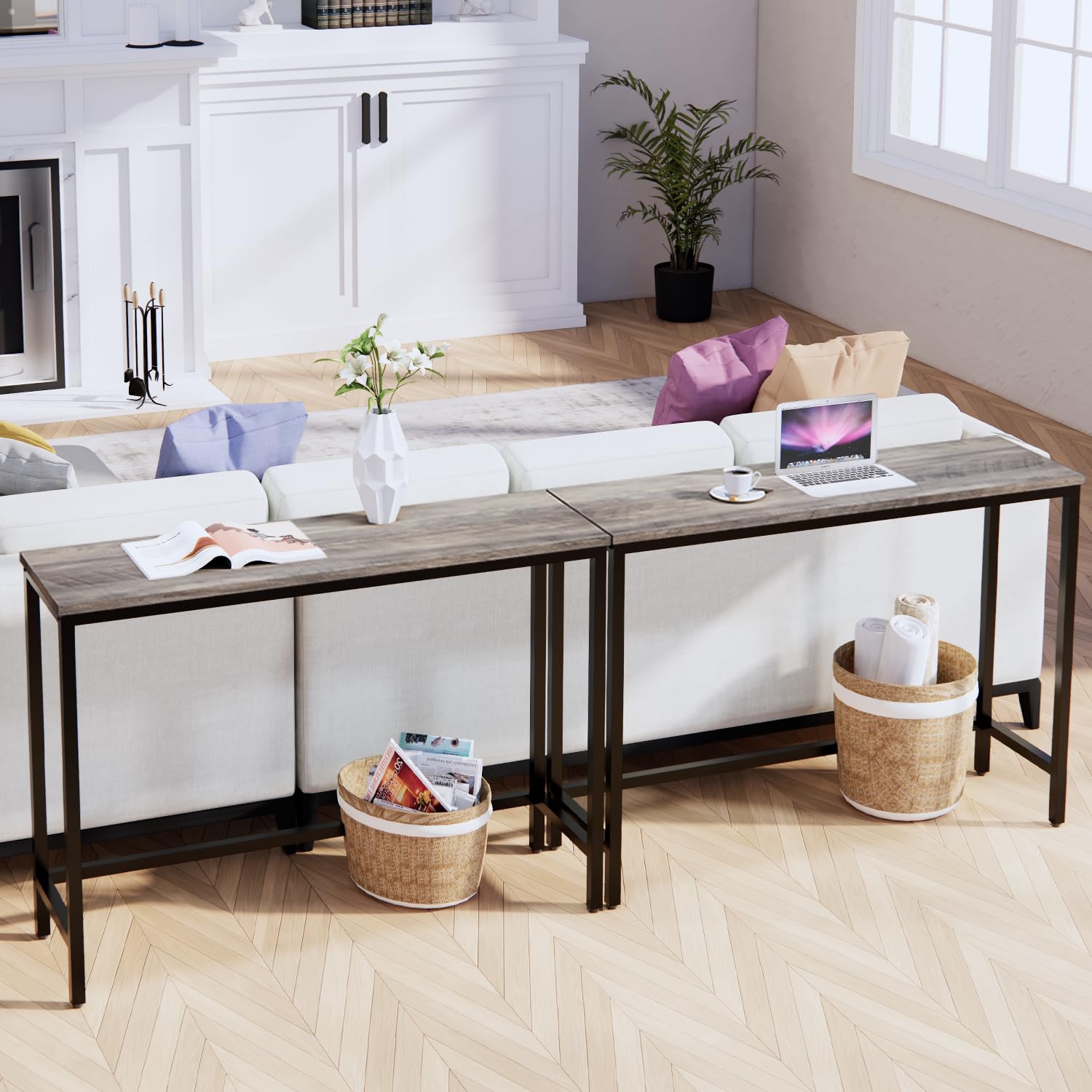 Mesa de consola de 39.4 pulgadas, mesa de entrada de pasillo, mesa de sofá detrás del sofá, para sala de estar, entrada, fácil montaje, mesa decorativa, gris 2