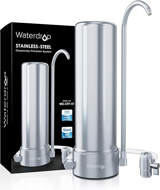 Waterdrop WD-CTF-01 Countertop Water Filter, 5-Stage Stainless Steel Countertop Filter System, 8000 Gallons Faucet Water Filter, Reduces 99% of Chlorine, Heavy Metals, Bad Taste (1 Filter Included)