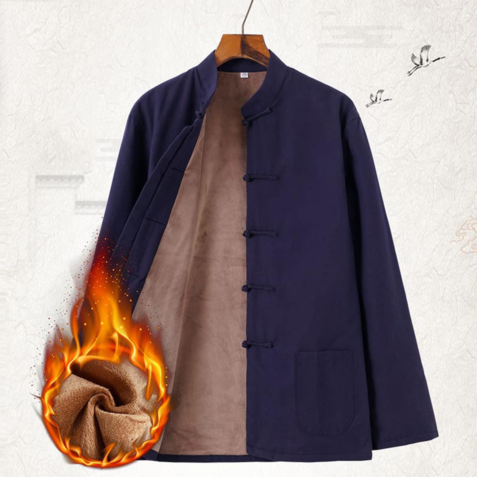 Traje Tang, Traje chino for hombres, ropa de Kung Fu, camisetas de lino de algodón grueso y cálido, uniformes marciales tradicionales de invierno(Grey_M)