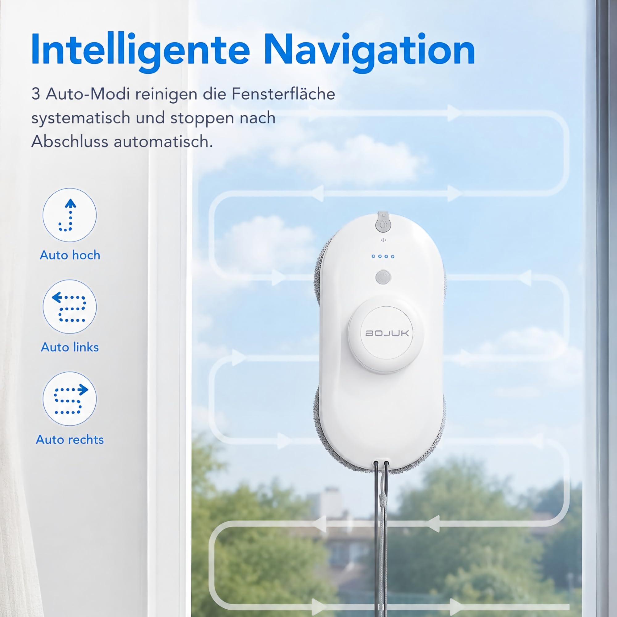 Fensterroboter, 5000Pa Fensterputzroboter, Zwei-Wege-Sprühsystem | 100ml Tank, Intelligente Routenplanung, Kantenerkennung, UPS, 3 Modi, lückenlose Reinigung aller Fensterarten