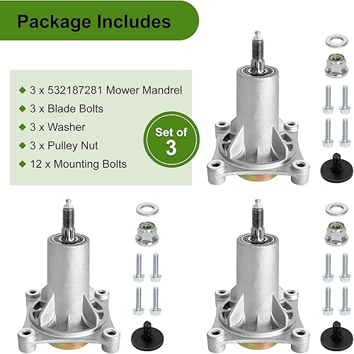 Miniatura 9 de Belleone Paquete de 2 conjuntos de husillo 187292 para Craftsman Husqvarna Ariens Poulan Pro, 587819701 Conjunto de mandril para cortacésped de